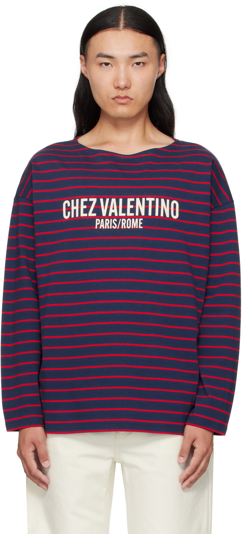 Тениска Valentino Valentino 'Chez Valentino' Print Long Sleeve T-Shirt Тъмно синьо | 7V3MG16RAYJ