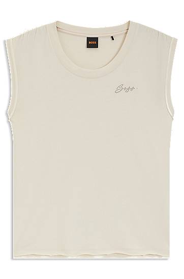 Потник BOSS BOSS Cotton-Jersey Sleeveless Top with Logo Бежово | 50545521