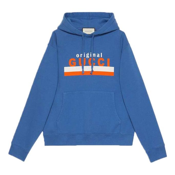 Суитчър Gucci Original Logo Print Long Sleeve Hoodie Синьо | 626989-XJCOR-4370, 0