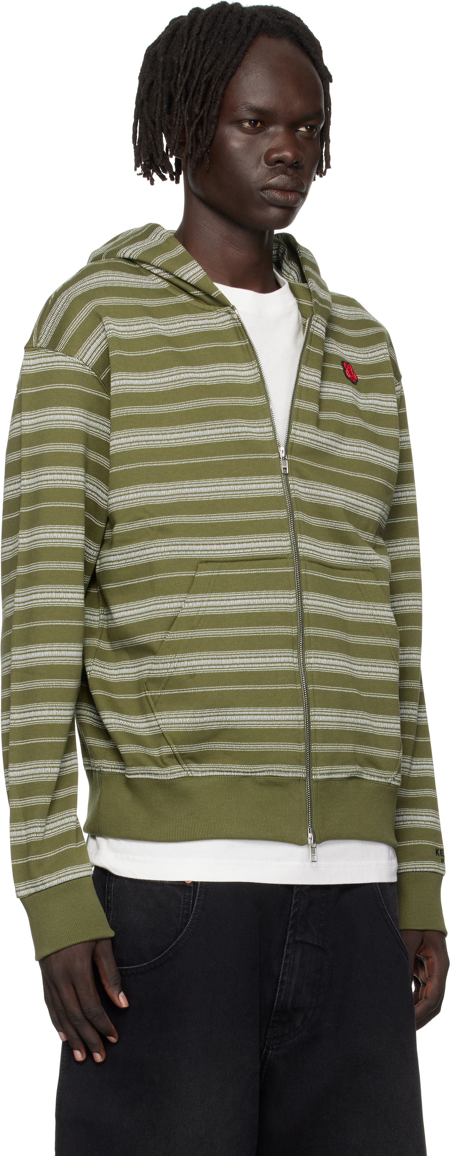 Суитчър KENZO Kenzo Paris 'Boke Flower' Striped Embroidered Zip-Up Hoodie Зелено | FF65HO2524MS, 1