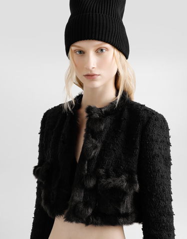 Яке Dolce & Gabbana Dolce & Gabbana Single-Breasted Cropped Bouclé Jacket with Fur Trim Черно | F27HWZFUTBIN0000, 3
