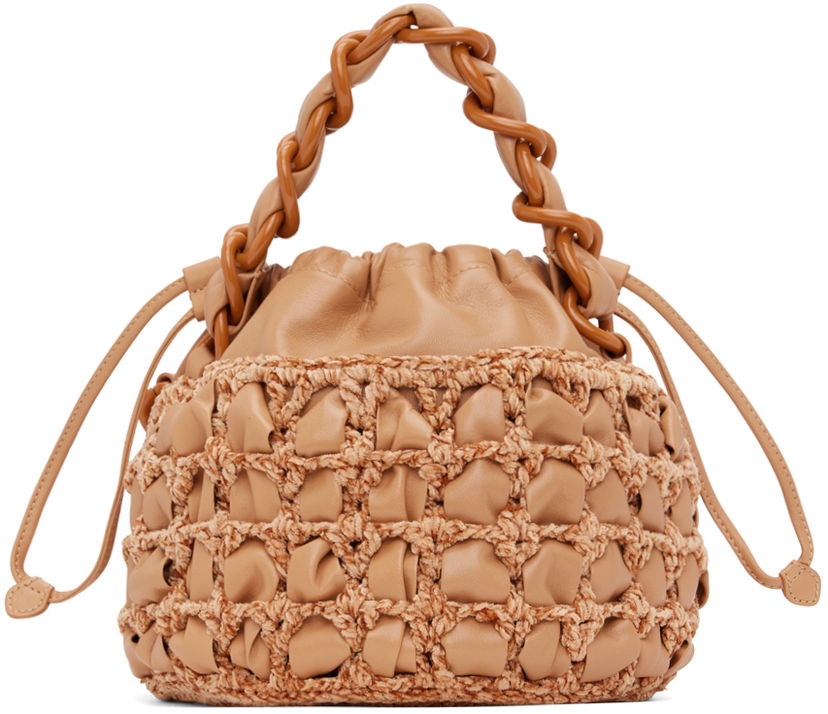 Дамска чанта BY FAR BY FAR Cass Crochet and Leather Shoulder Bag Кафяво | 23CRCSACTNCHLLSMA