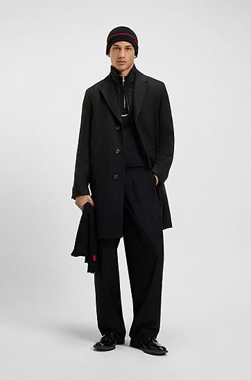 Палта BOSS Single-breasted wool-blend coat with quilted inner vest Черно | 50546546, 1