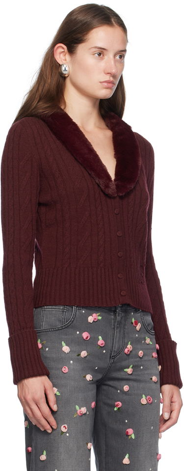 Пуловер Blumarine Faux Fur Collar Cable Knit Cardigan Бежово | A422M500A, 4