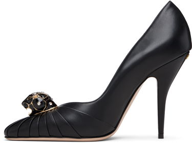 Кецове и обувки Valentino Valentino Garavani Panthea Goatskin Pleated Pointed-Toe Heels with Crystal Panther Head Черно | 7W0S0NF8LIR, 2