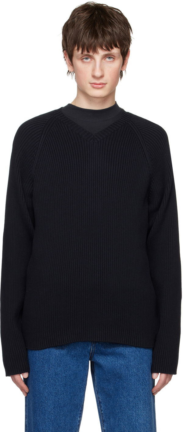 Пуловер The Row Knitted V-Neck Sweater Синьо | 495-Y506