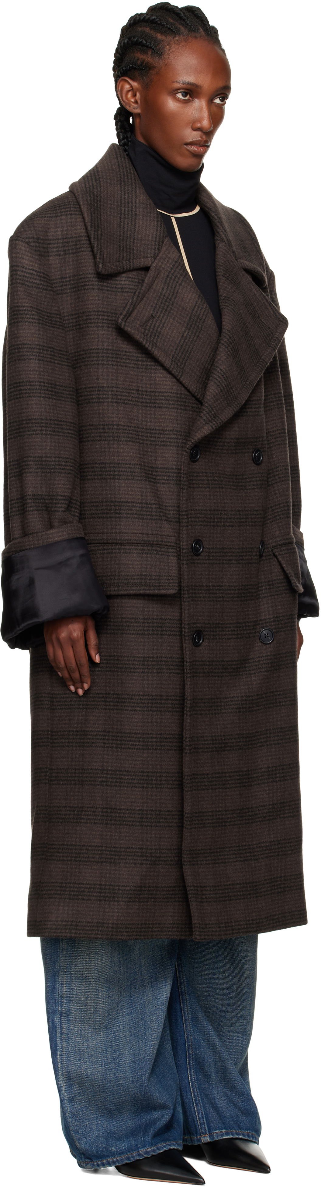 Палта Maison Margiela MM6 Maison Margiela Checked Double-Breasted Coat Кафяво | S52AA0190 M35472, 1