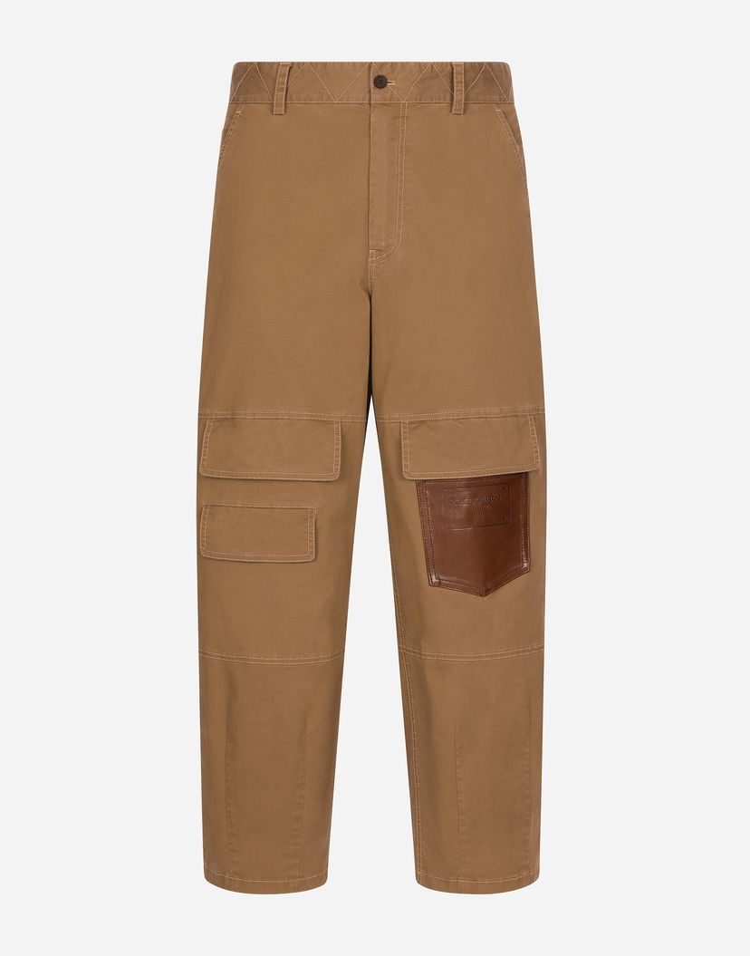 Карго панталони Dolce & Gabbana Gabardine Cargo Pants with Leather Patch Кафяво | GV4XHZFUFMLM0124