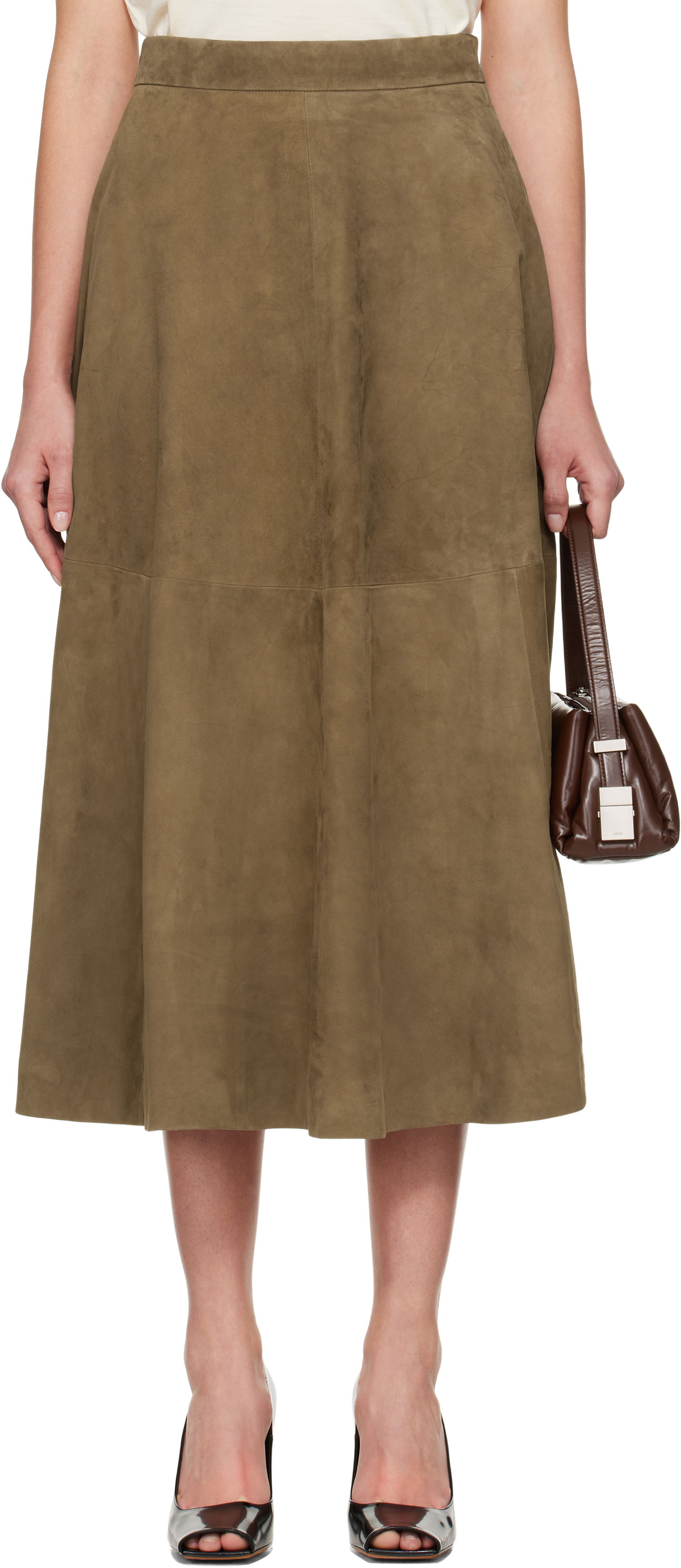 Пола Róhe Róhe A-Line Suede Midi Skirt Зелено | 414-32-144, 0