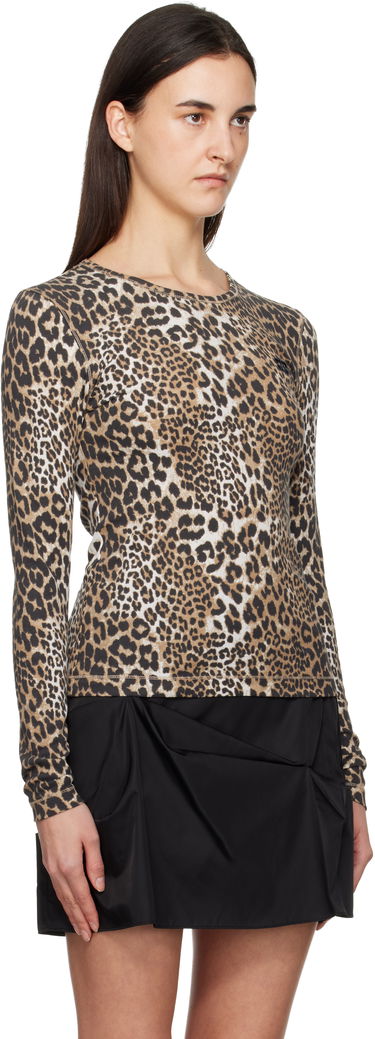Тениска GANNI Leopard Rib Long Sleeve T-shirt Многоцветен | T4367, 1