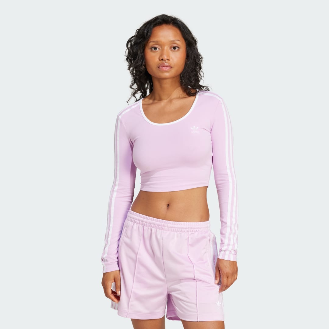 Съкратен топ adidas Performance 3-Stripes Long Sleeve Crop Top Лилаво | JD4628, 0