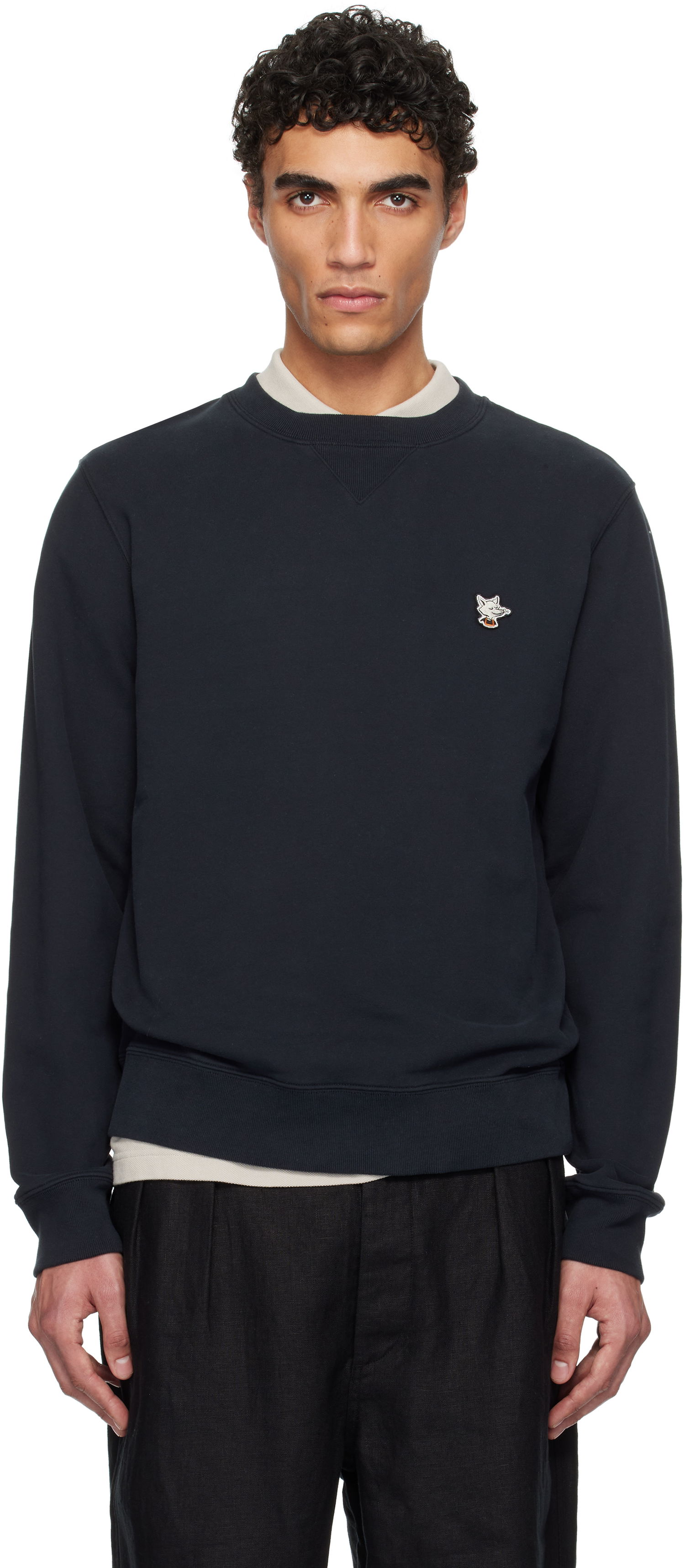 Пуловер MAISON KITSUNÉ Maison Kitsuné Barista Fox Patch Sweatshirt Тъмно синьо | OU00301KM0330, 0