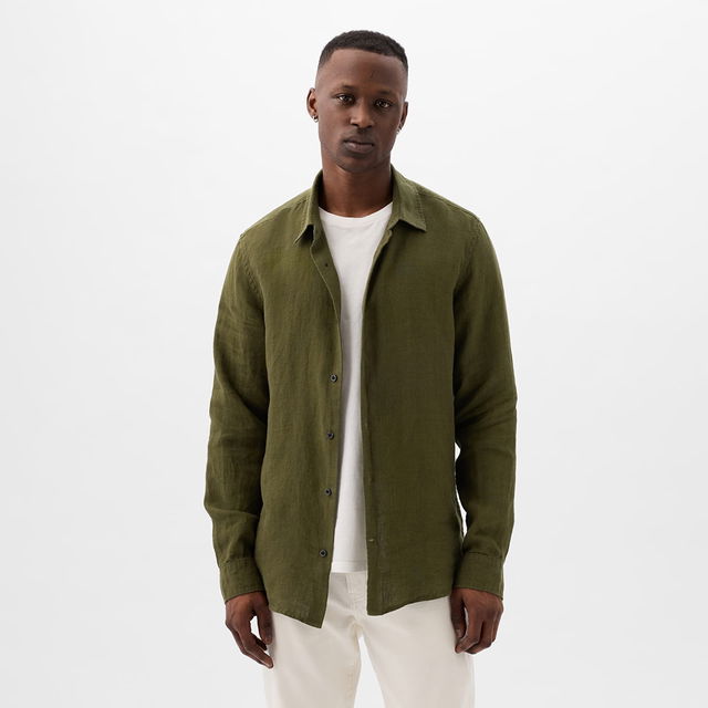 Longsleeve Linen Shirt Army Jacket Green