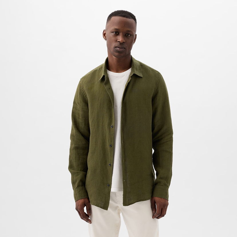 Яке GAP Longsleeve Linen Shirt Army Jacket Green Зелено | 855351-00