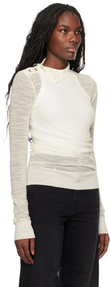 Пуловер TOTEME TOTEME Slub Knit Turtleneck Top Бяло | 244-WRT0366-YA0100, 3