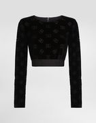 Dolce & Gabbana Chenille Crop Top with Jacquard DG Logo