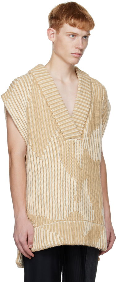 Пуловер Feng Chen Wang Feng Chen Wang Jacquard Oversized V-Neck Vest Бежово | FUF14KT06K, 1