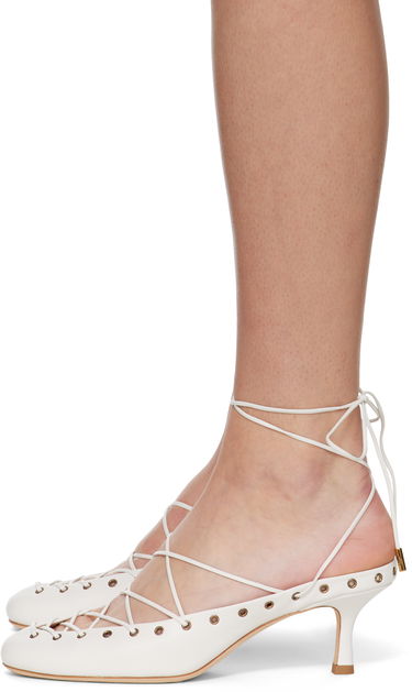 Кецове и обувки CHLOÉ Chloé Ghillies Lace-Up Mules Бяло | CHC25U10DRI, 2