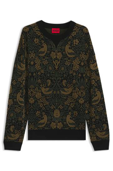 Пуловер BOSS Relaxed-Fit Tapestry Jacquard Sweater Зелено | 50543788, 0