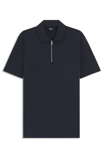 Поло тениска BOSS Zip-Neck Piqué Polo Shirt Тъмно синьо | 50544091, 0