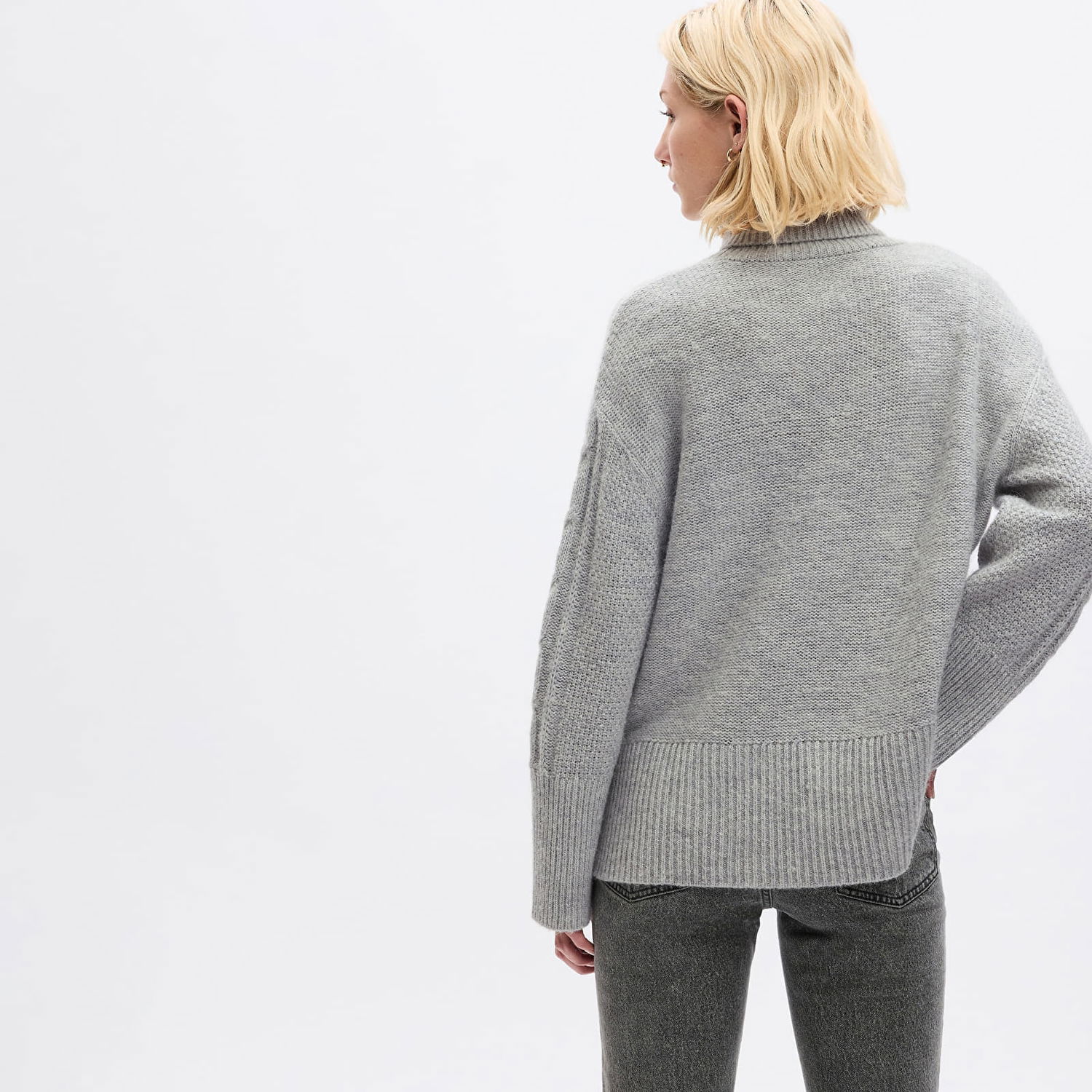 Пуловер GAP Sweater Tneck Cable Light Grey Heather XXS Сиво | 815134-00, 1