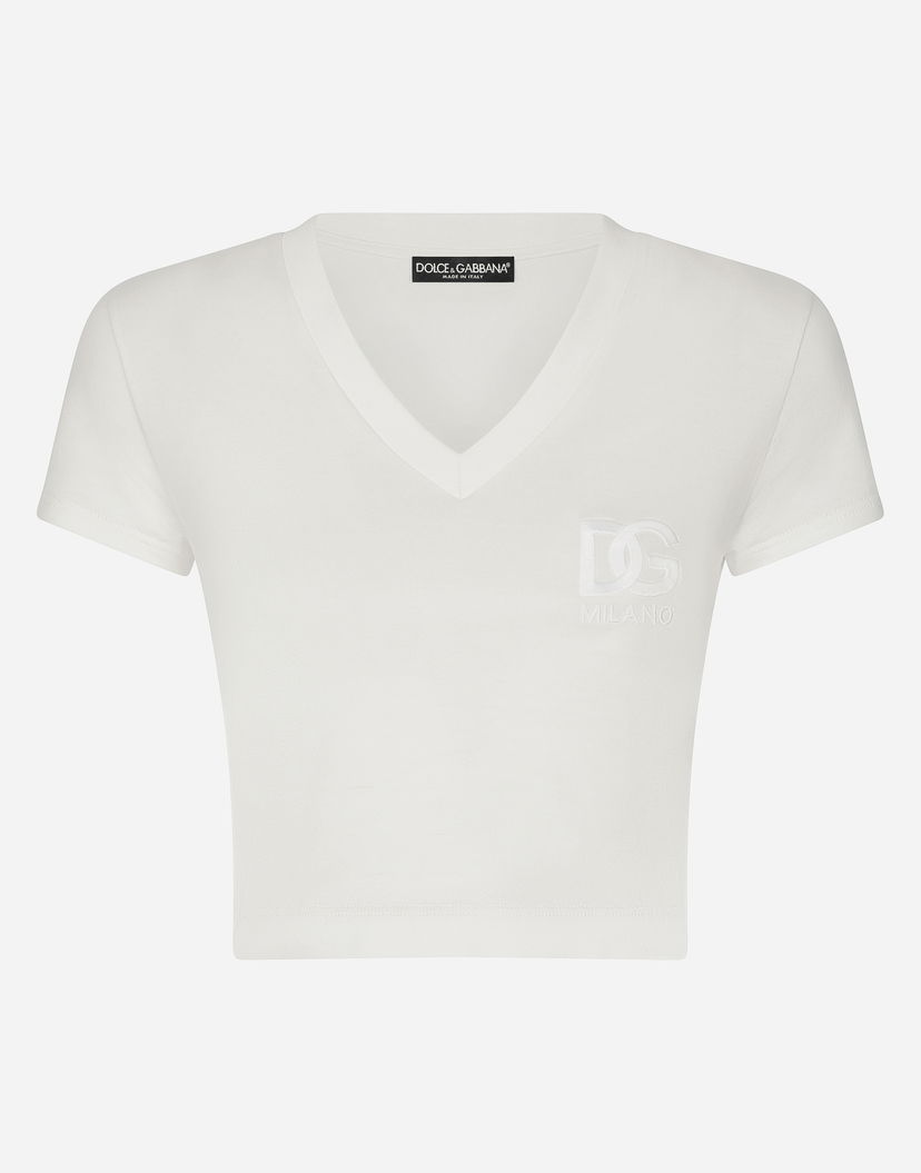 Съкратен топ Dolce & Gabbana Short-sleeved T-shirt With Dg Logo Бяло | F8U50ZGDBZZW0111