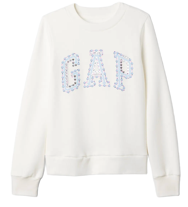 Crewneck Sweatshirt with Sequin Hearts Applique