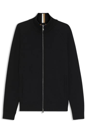 Пуловер BOSS Zip-up cardigan in cotton and virgin wool Черно | 50543150