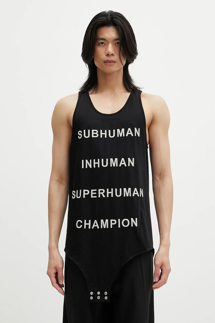 Потник Rick Owens Rick Owens DRKSHDW Knitted Basketball Tank with Subhuman Inhuman Superhuman Champion Lettering Черно | CM01E1678.CHJG