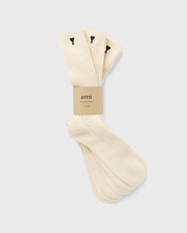 Чорапи AMI AMI De Coeur Ribbed Socks 3-Pack Бяло | USC611.AK0007-150, 3