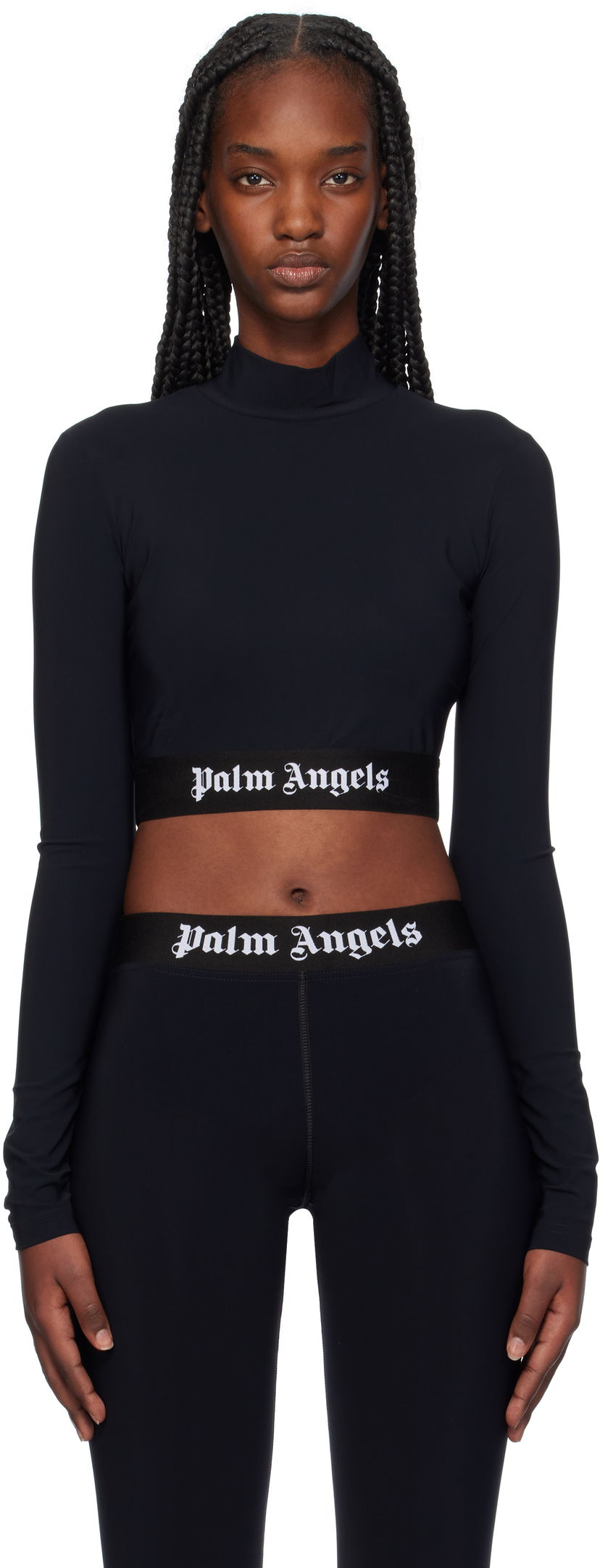 Тениска Palm Angels Mockneck Logo Sport Top Черно | PWVO014C99FAB0021001