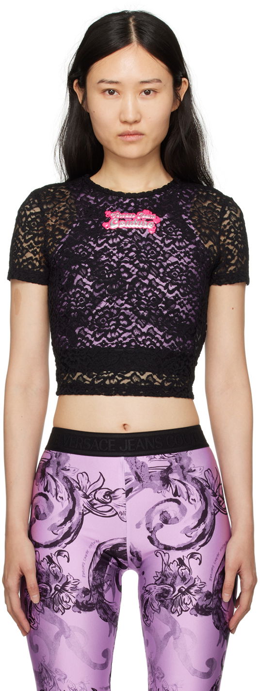 Съкратен топ Versace Patch T-Shirt Черно | E76HAH6B2_EJ0132, 0