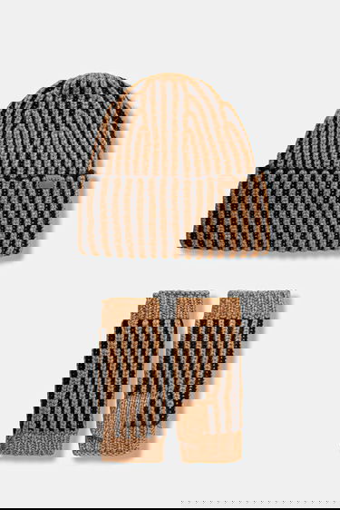 Аксесоари UGG CHUNKY Knitted Striped Wool Blend Hat and Fingerless Gloves Set Многоцветен | 103605, 0