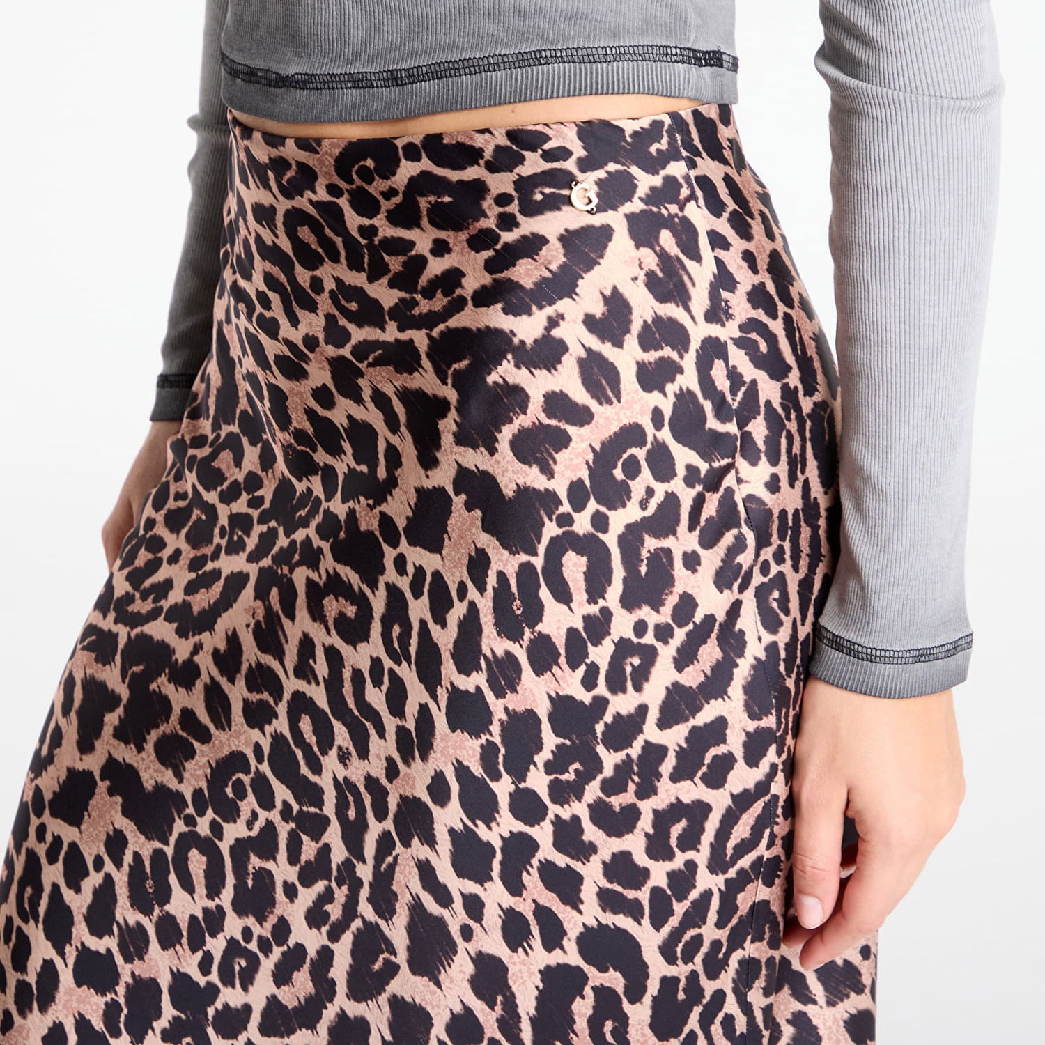 Пола GUESS GUESS Sibilla Long Satin Leopard Print Skirt Кафяво | W5YD55WF1T2-P1MO, 1