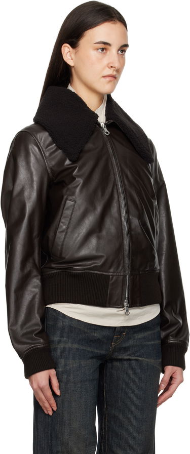 Яке бомбър OUR LEGACY Pharos Shearling Collar Leather Bomber Jacket Кафяво | M4259PU, 4