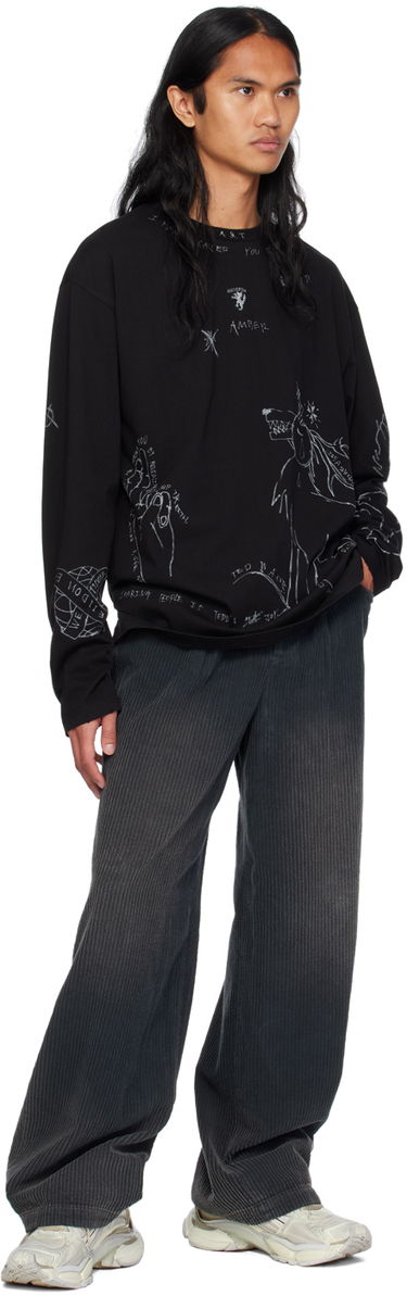 Пуловер We11done We11done Graphic Long Sleeve T-Shirt Черно | WD-TT2-24-756-U-BK, 3