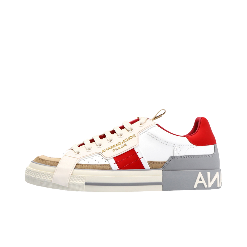 Кецове и обувки Dolce & Gabbana Custom 2.Zero Low Beige White Grey Red Бяло | CS1863 AO754 8K703
