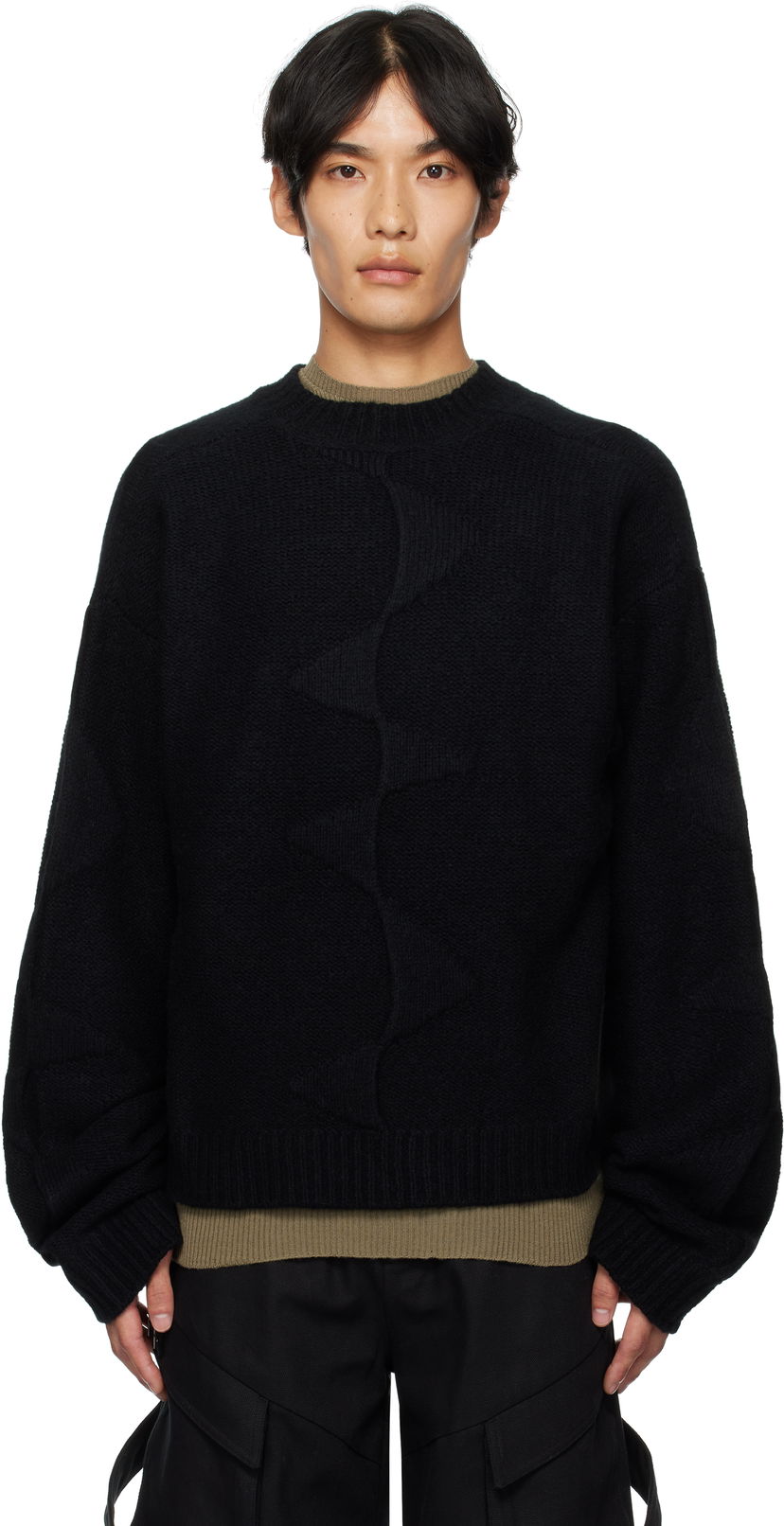 Пуловер HELIOT EMIL HELIOT EMIL Cropped Spiral Knit Sweater Черно | PREAW25_M_07_063_BLK01_CO