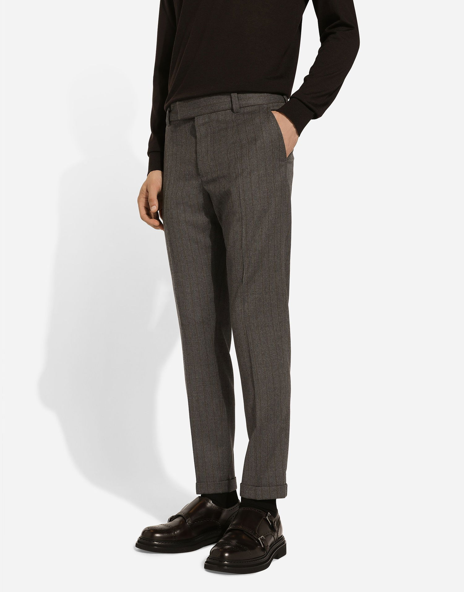 Панталони Dolce & Gabbana Dolce & Gabbana Tailored Striped Flannel Pants Кафяво | GP09TTFRBDFS8051, 1