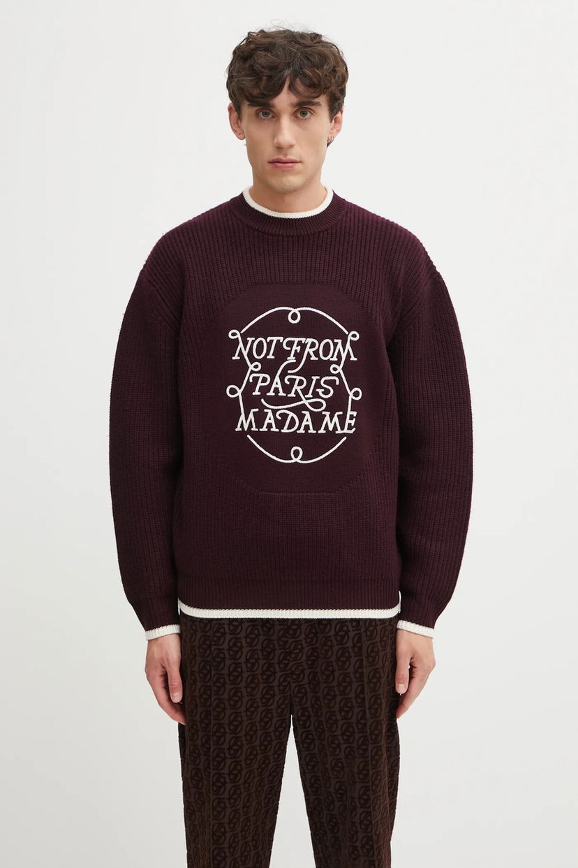 Пуловер Drôle de Monsieur Slogan Ribbed Sweater Бургунди | I.PO184.WO007