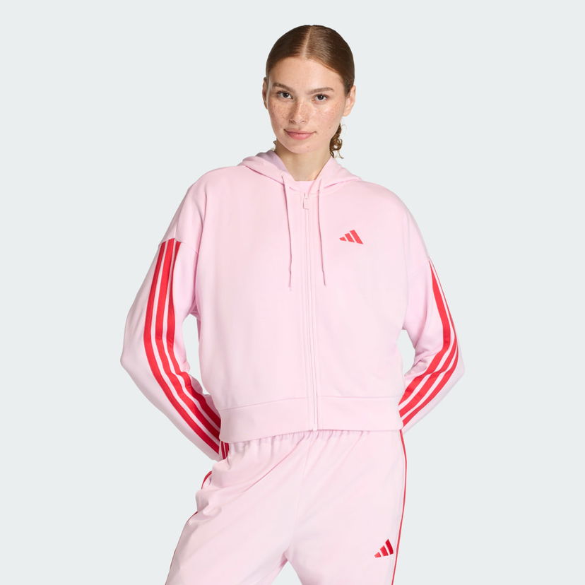 Суитчър adidas Performance Essentials 3-Stripes French Terry Full-Zip Hoodie Розово | KD4789