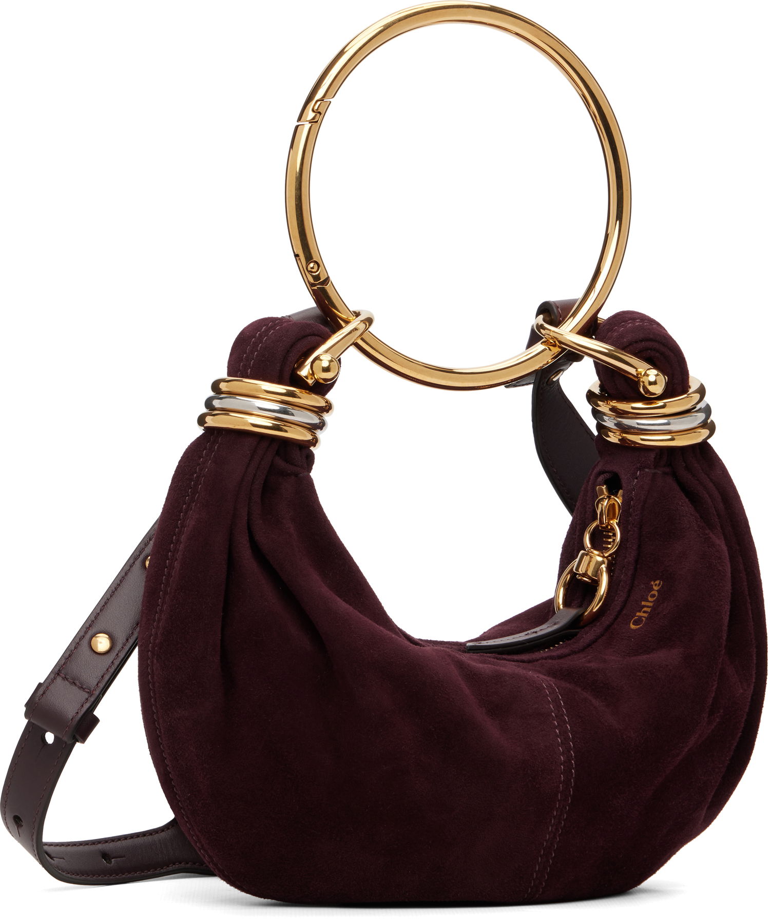 Дамска чанта CHLOÉ Mini Bracelet Hobo Bag Бургунди | CH25US623P57, 1