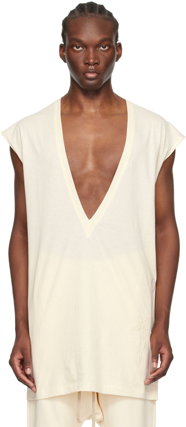 Потник Rick Owens Dylan Champion Edition Deep V-Neck T-Shirt Бежово | CM01D0465 CHJER