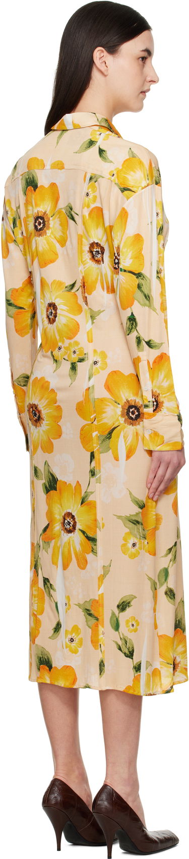 Pокля Acne Studios Acne Studios Button-Up Floral Print Midi Dress Жълто | A20803-, 2