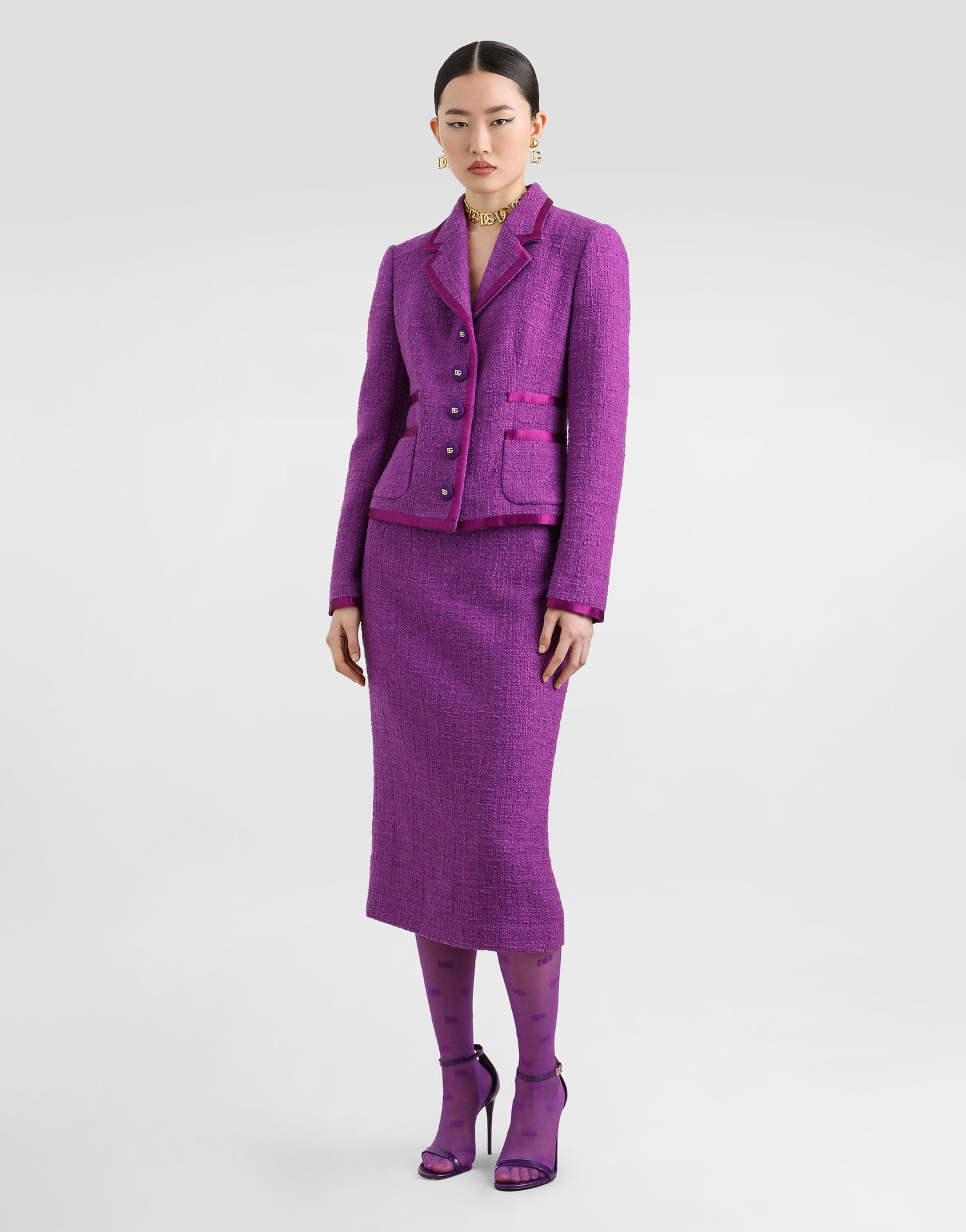 Пола Dolce & Gabbana Dolce & Gabbana Rachel Tweed Pencil Skirt Лилаво | F4BBPTFMTACF0571, 1