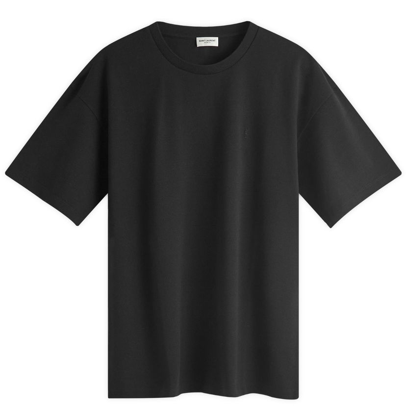 Тениска Saint Laurent Pique Logo T-Shirt Черно | 781566-Y37HC-1000