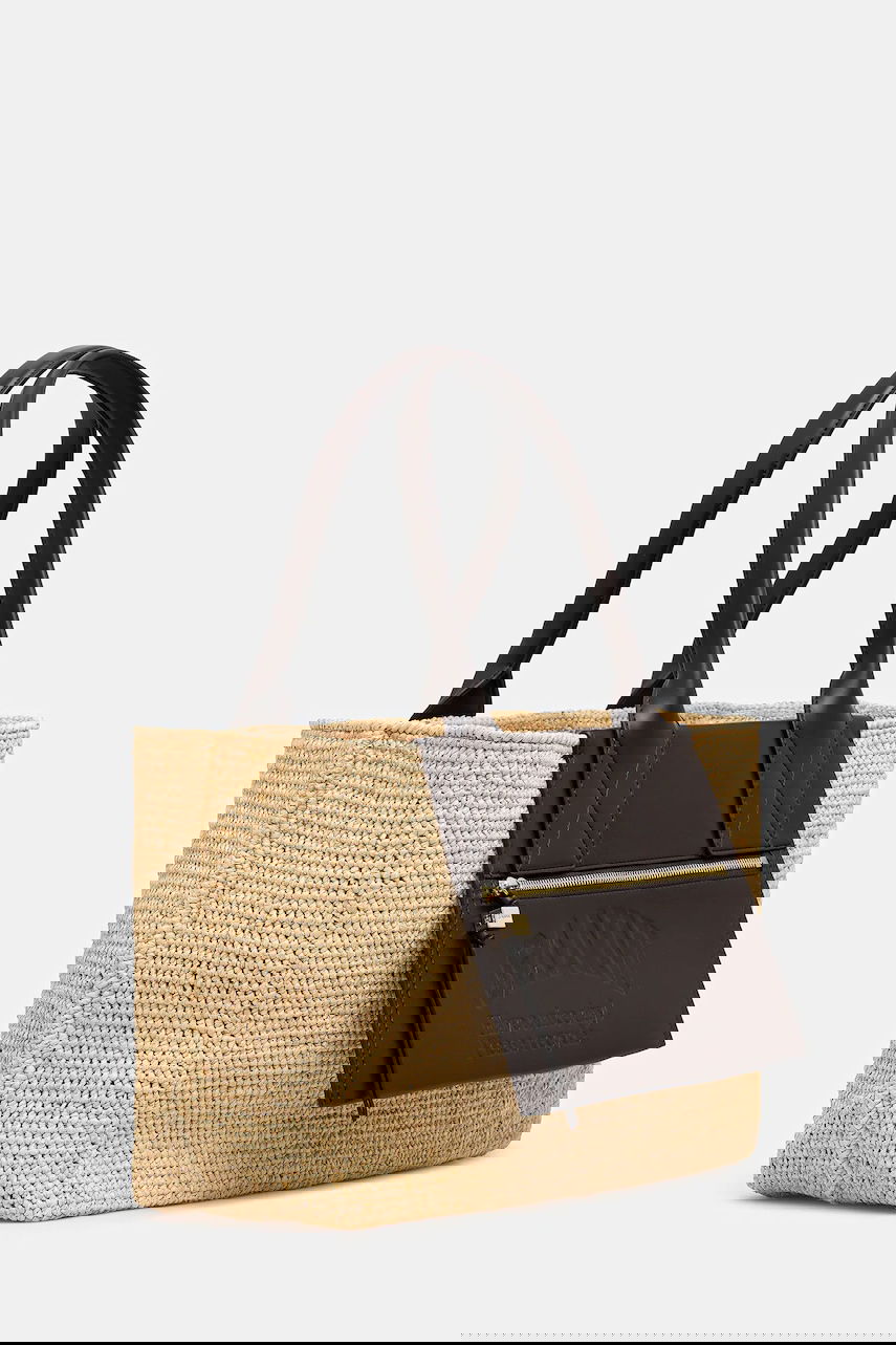 Голяма пазарска чанта GANNI GANNI Easy Shopper Medium Raffia Tote Bag Бежово | A6823, 1