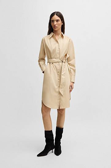 Pокля BOSS Cotton Poplin Belted Shirt Dress Бежово | 50540368, 1