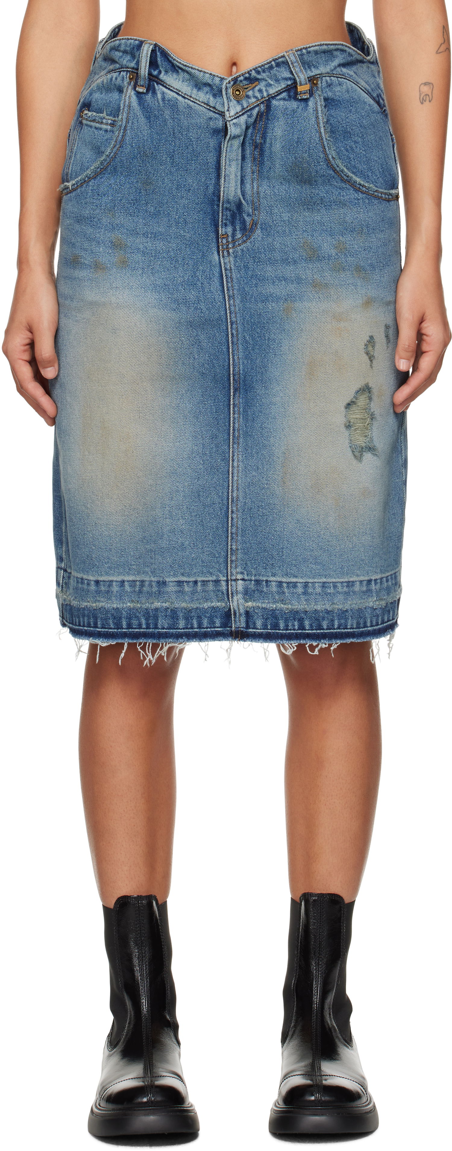 Пола We11done We11done Heart Denim Midi Skirt Синьо | WD-DS3-24-333-W-BL, 0