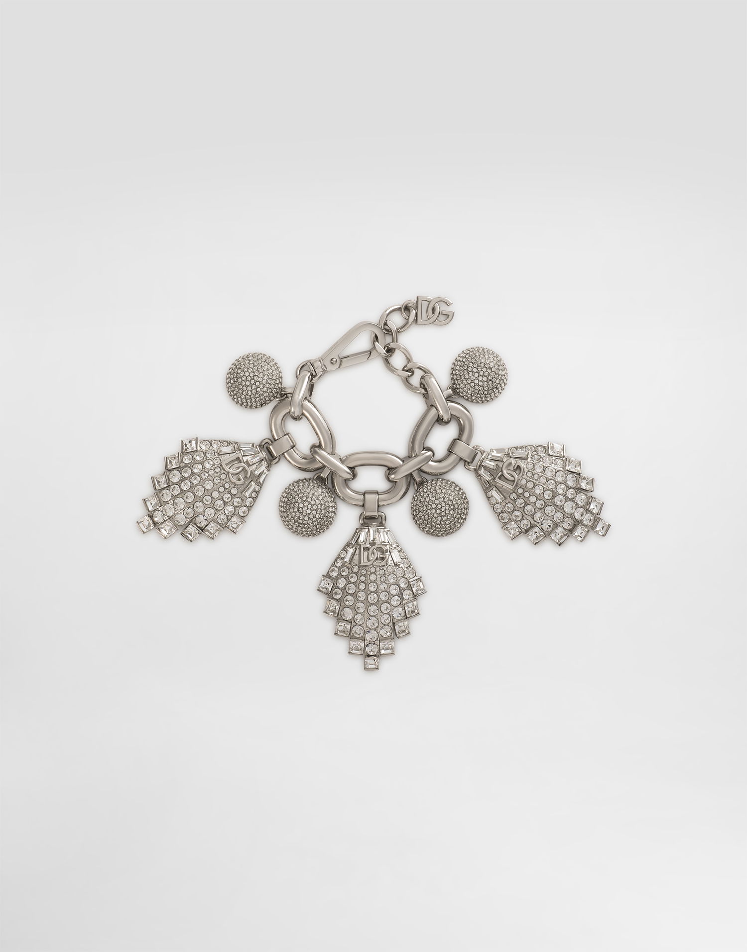 Гривна Dolce & Gabbana Dolce & Gabbana Rhinestone Maxi-Bracelet with Chain and DG Logo Металик | WBR2E5W111187655, 0